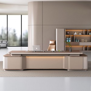 Model: DBT005 Modern Voice-Control Light Strip Boss Combination Desk and Cabinet, Multifunctional Socket, Light Luxury and Elegant Boss Office Desk.