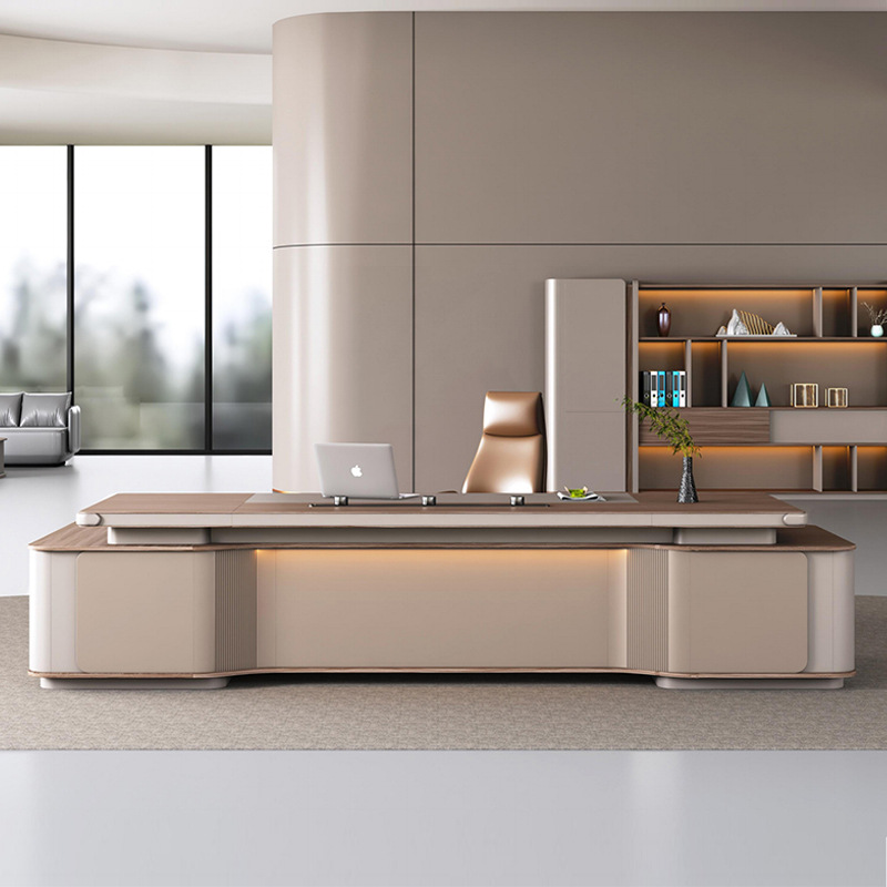 Model: DBT005 Modern Voice-Control Light Strip Boss Combination Desk and Cabinet, Multifunctional Socket, Light Luxury and Elegant Boss Office Desk.