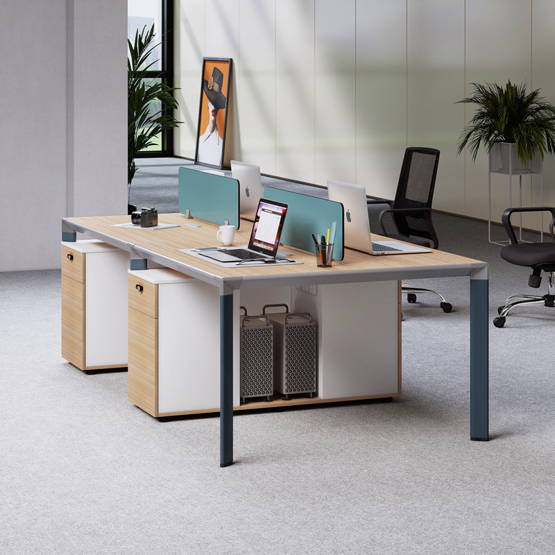 Model KW002 Modern Workstation Set in Bulk - 4-Person Commercial Office Desk with Chairs for Office Buildings