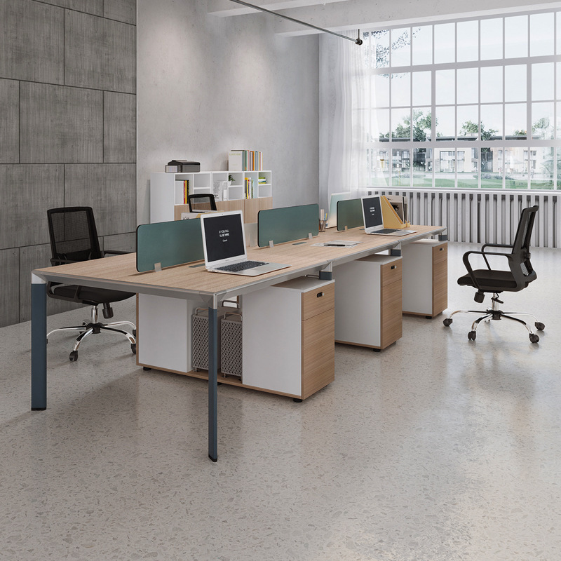 Model KW002 Modern Workstation Set in Bulk - 4-Person Commercial Office Desk with Chairs for Office Buildings